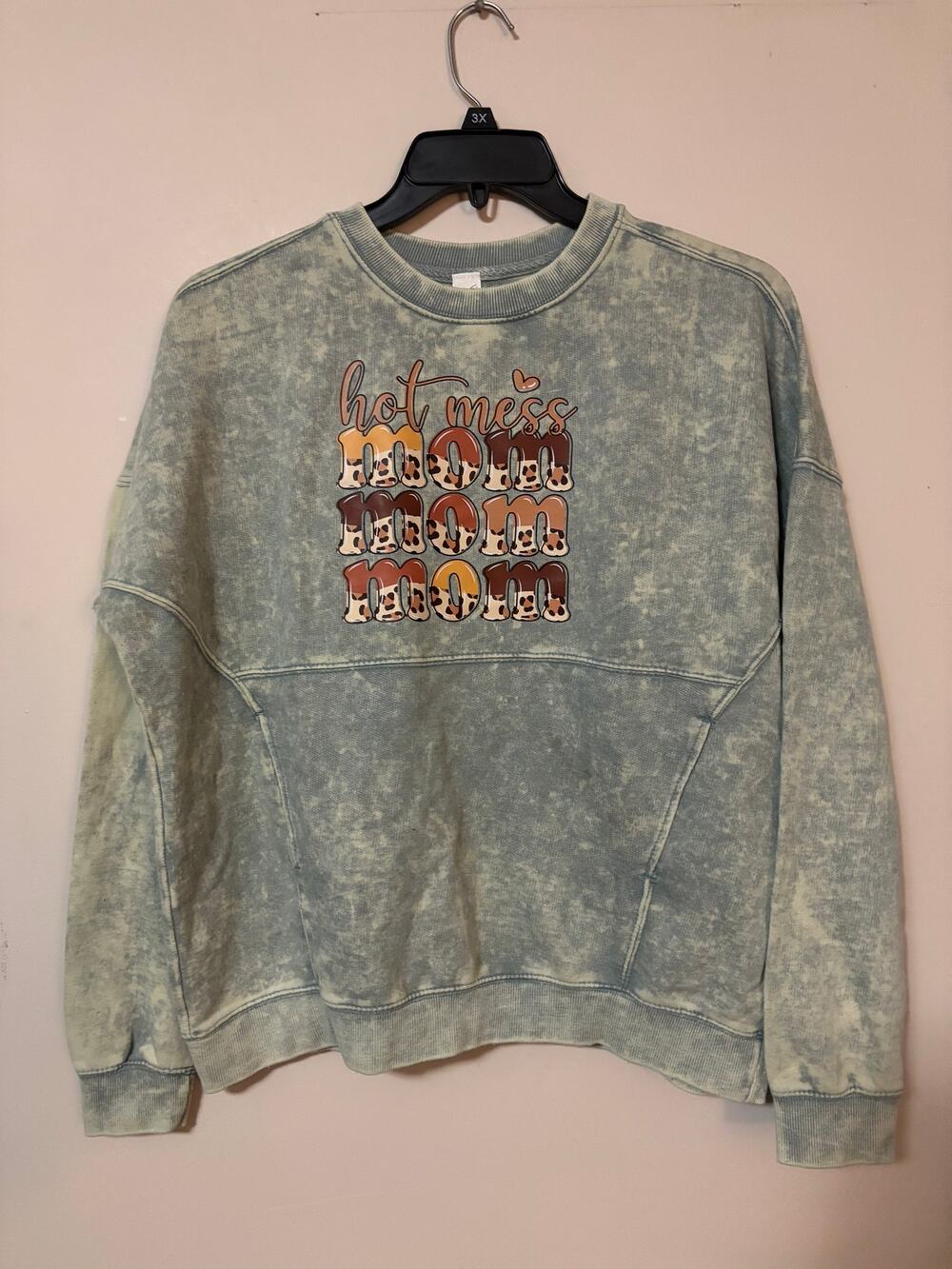 Custom made hot mess mama acid washed crewneck sweatshirt nwt handmade